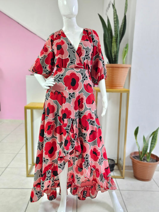 Vestido rojo floral